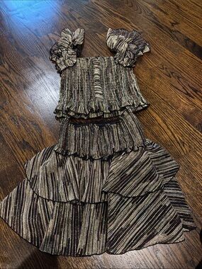 FBZ size small Girls Metallic Multi-Stripe metallic Ruffle Two-Piece Dress